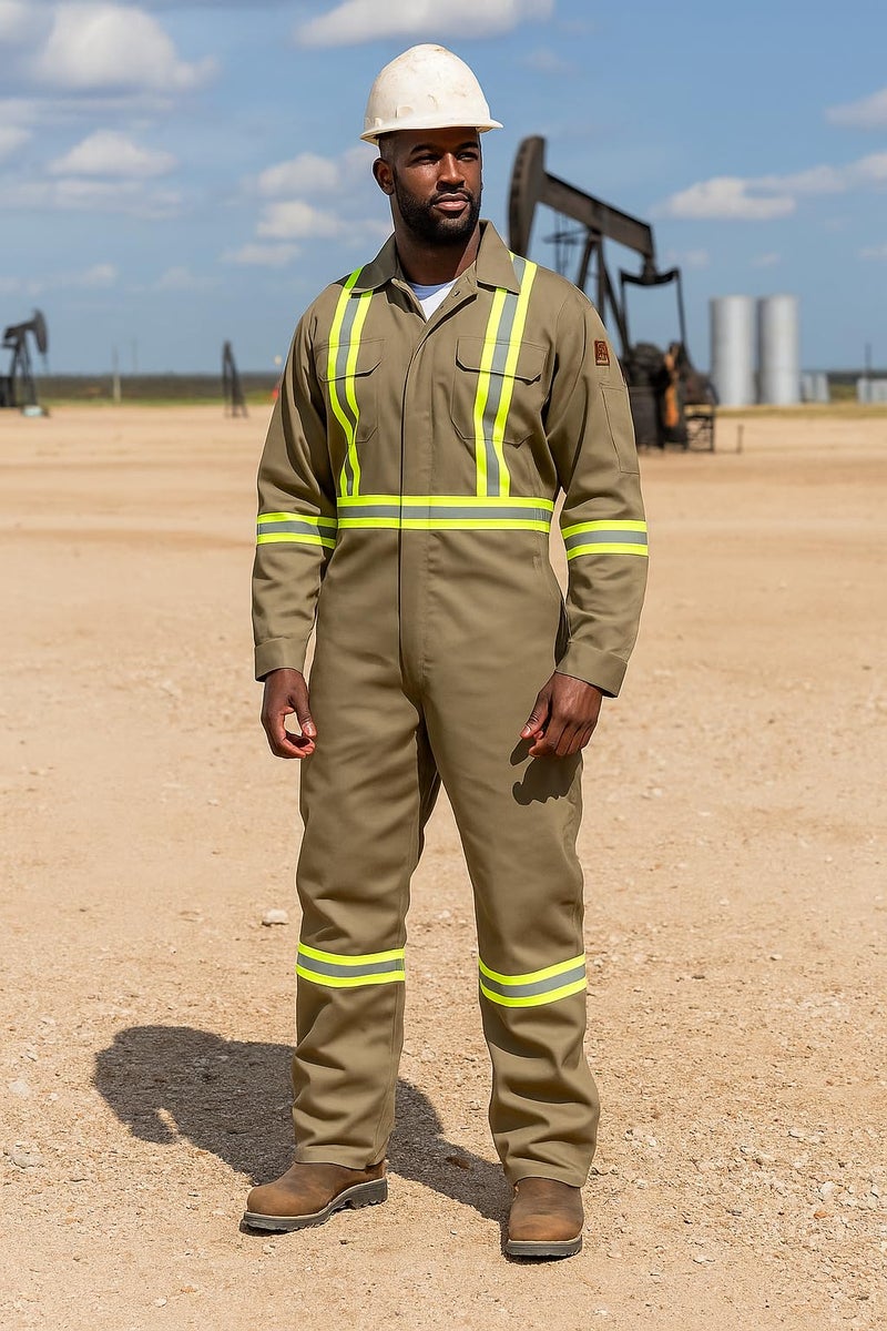Just In Trend Flame Resistant FR High Visibility Hi Vis Coverall - 88% C/12% N (Medium, Khaki) - Image 5